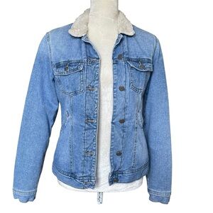 Roxy Faux Shearling Blue Denim Jacket Women’s Size XS Comfy Cozy Winter Fall
